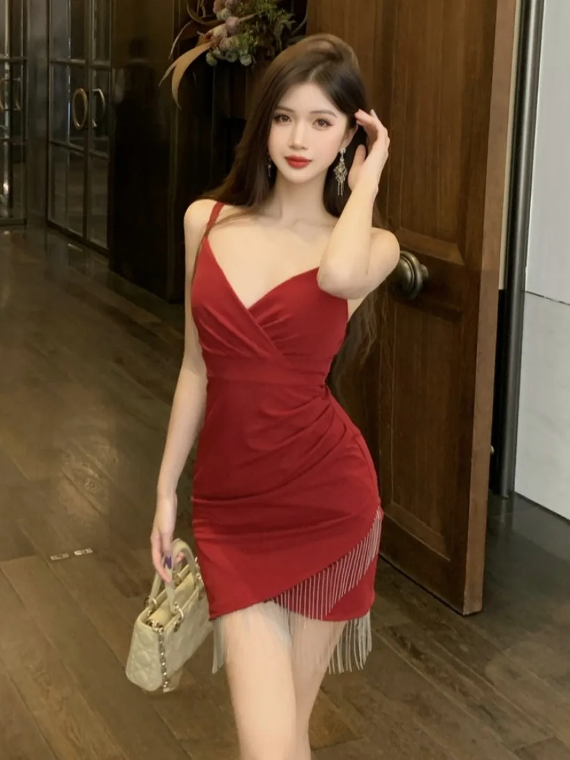 

Сексуальное украшенное бахромой V-образным ремешком Dr, осенне-зимний дизайн, облегающее базовое слое с застежкой на талии, облегающая юбка