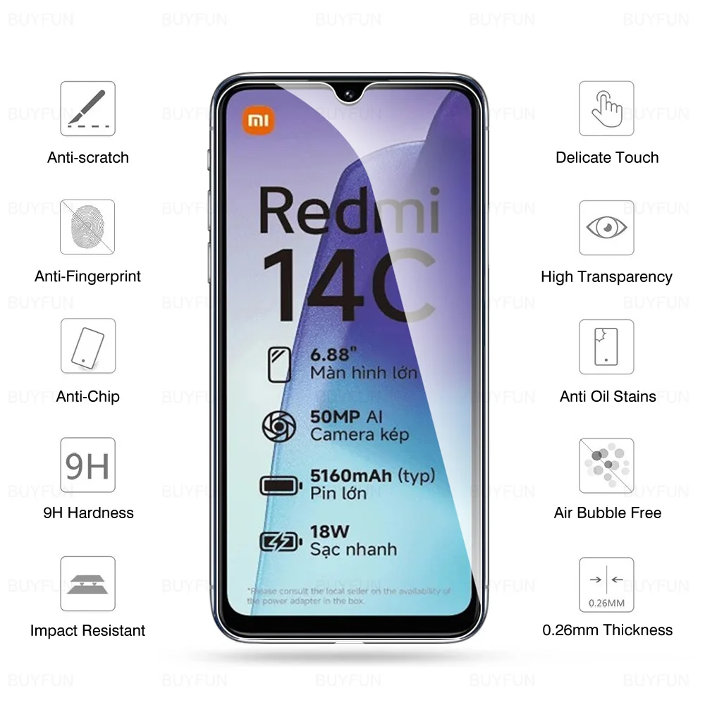 Protector de pantalla 4 en 1 para Xiaomi Redmi 14C, película protectora para lente de cámara 4G, Redmi 14 C, Redmi14C, 14 C, C14, cristal transparente