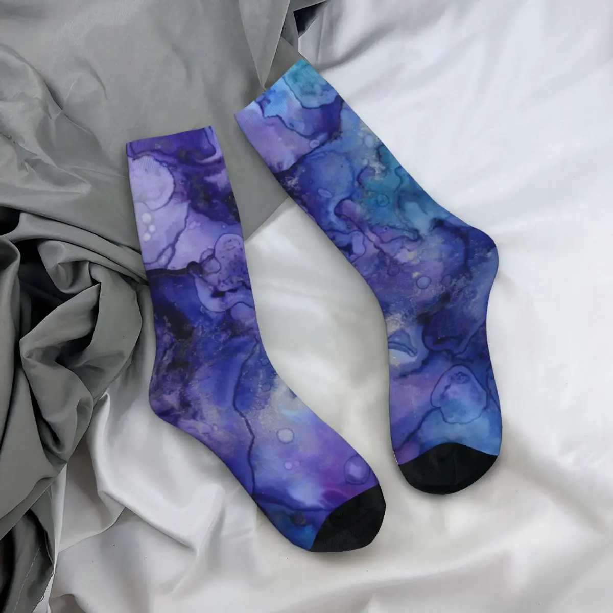Marbled Abstract Print Socks Blue and Purple Liquid Kawaii Stockings Unisex Quality Cycling Socks Winter Graphic Anti Slip Socks