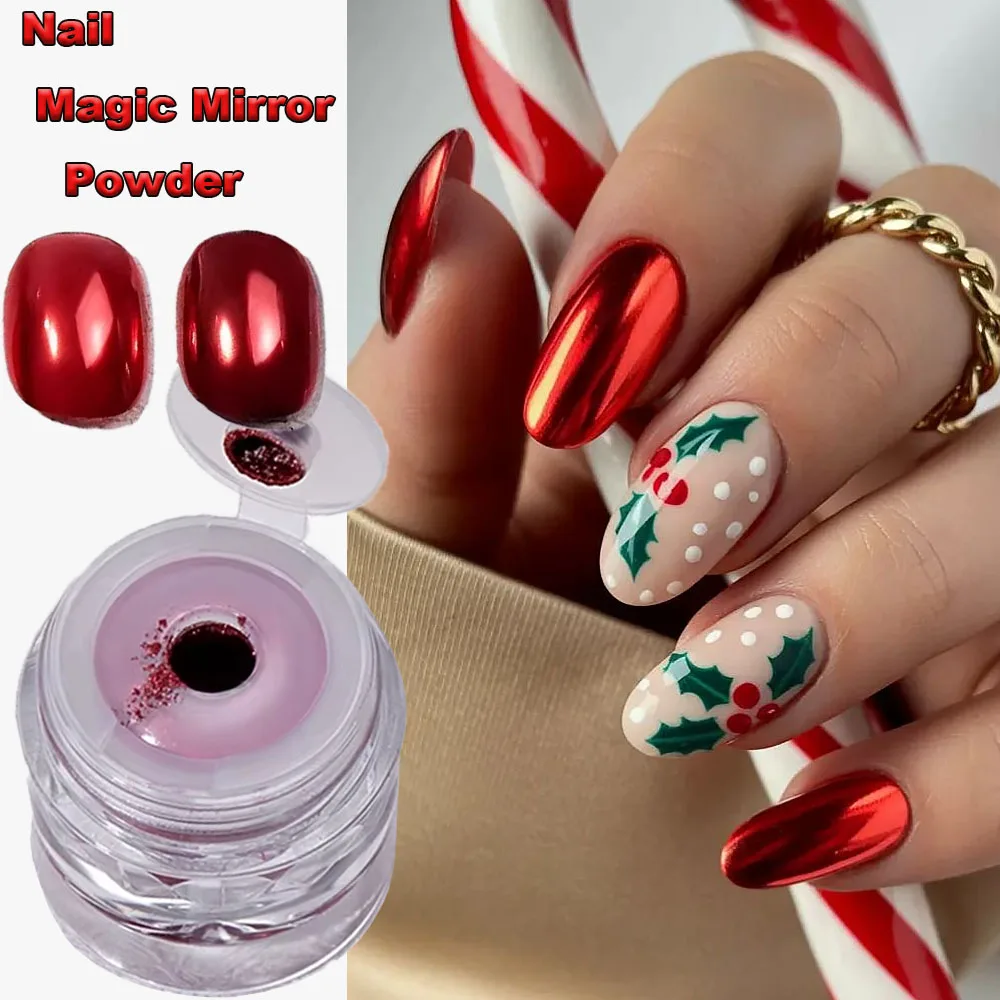 1Bottle New Year Red Metallic Mirror Nail Powder DIY Christmas Manicure Holographic 0.3g Super-Bright Chrome Rubbing Pigment
