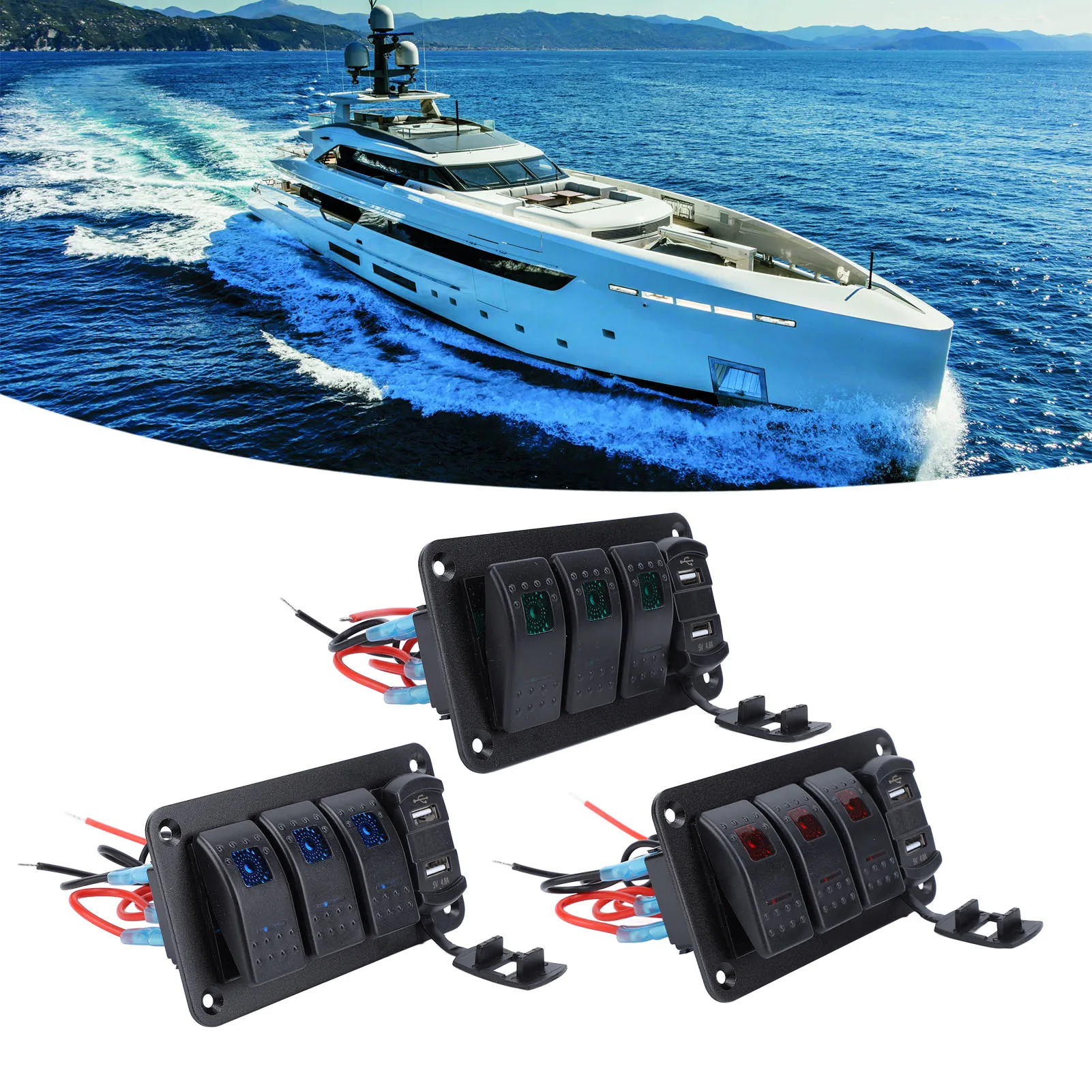 

3-х групповая алюминиевая панель, переключатель управления, 12 В, 24 В, устойчивая к ржавчине для лодки, автомобиля, грузовика, внедорожника, прицепа, мотоцикла