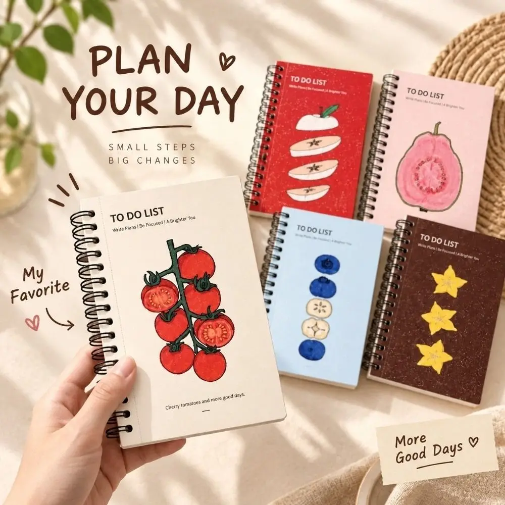 Illustration Cover Journal Notebook Portable Aesthetic To Do List Notebook Spiral Bound Habit Tracker Journal