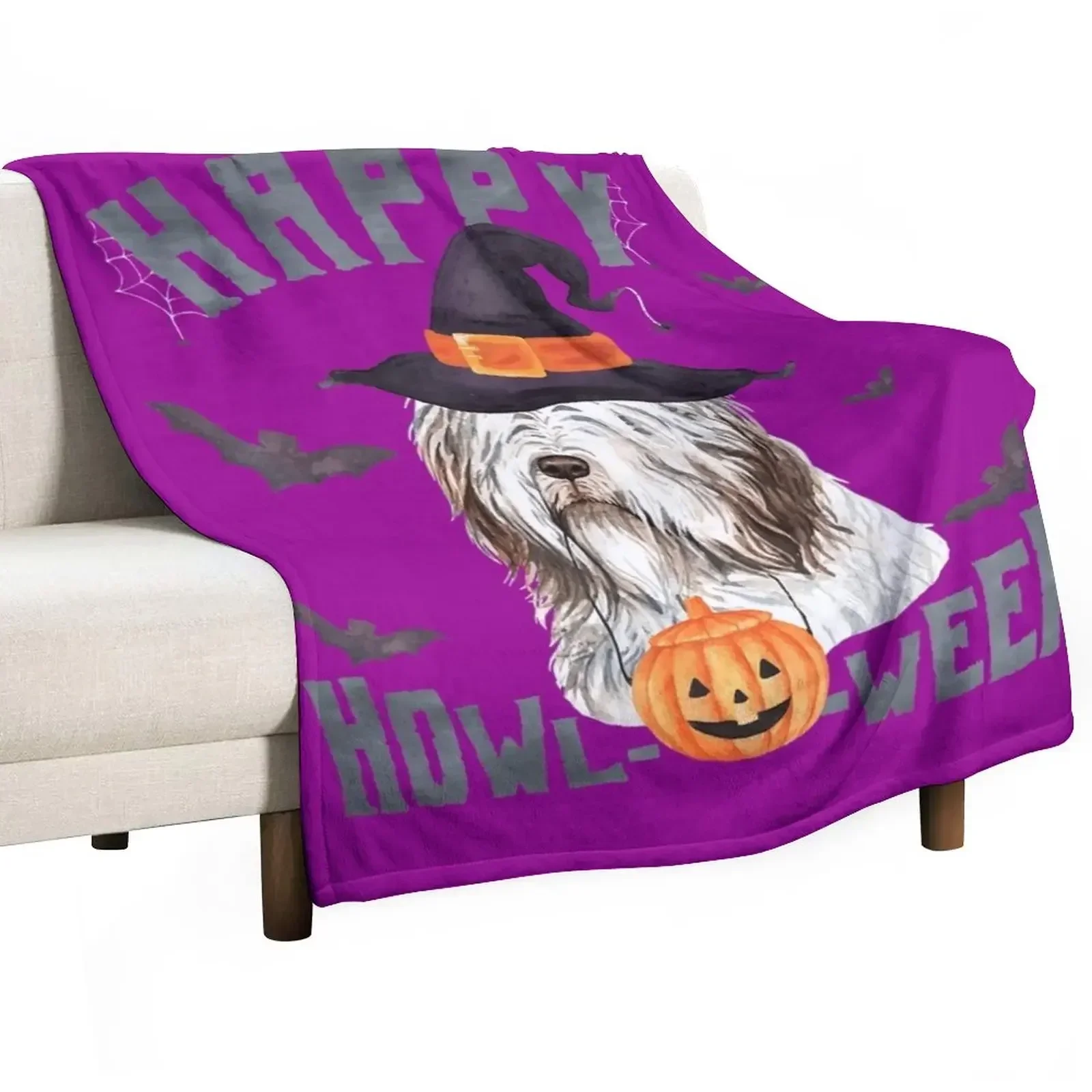 Happy Howloween Bearded Collie Dog Pun Halloween Costume \t \t Throw Blanket Plush Blankets For Baby Blankets