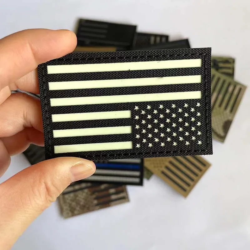 8*5CM USA Flag IR Reflection Patches with Hook Loop,United States Army Navy Air Force Tactical Military Badge Patch Glow In Dark
