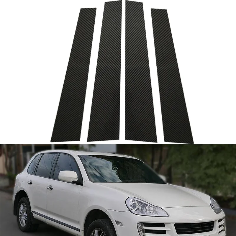 4Pcs/set Carbon Fiber Car B C Pillars Decal High Stick Window Post Accent Wrap for Porsche Cayenne 9PA Chassis E1 2003-2010