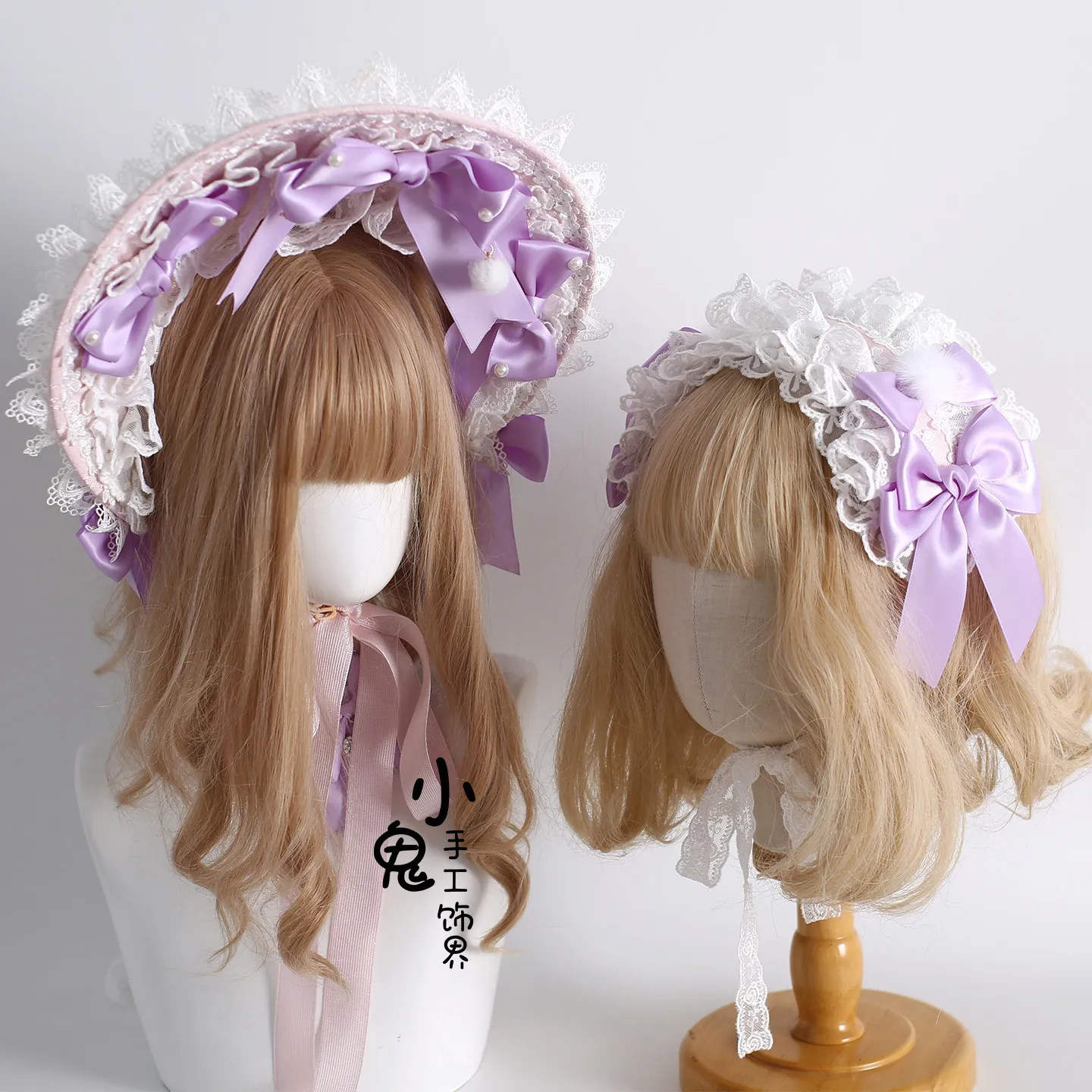 

Original Pink Purple Lolita Bonnet Lace Headband Lolita Top Hat Flower Maru Rabbit Ear Headband KC