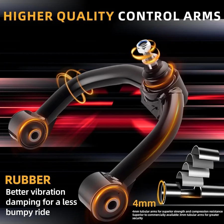 24 bras de commande supérieurs compatibles avec Ford F150 UCA 20042024, kit de suspension tubulaire avec joints à rotule, bague en caoutchouc réglable