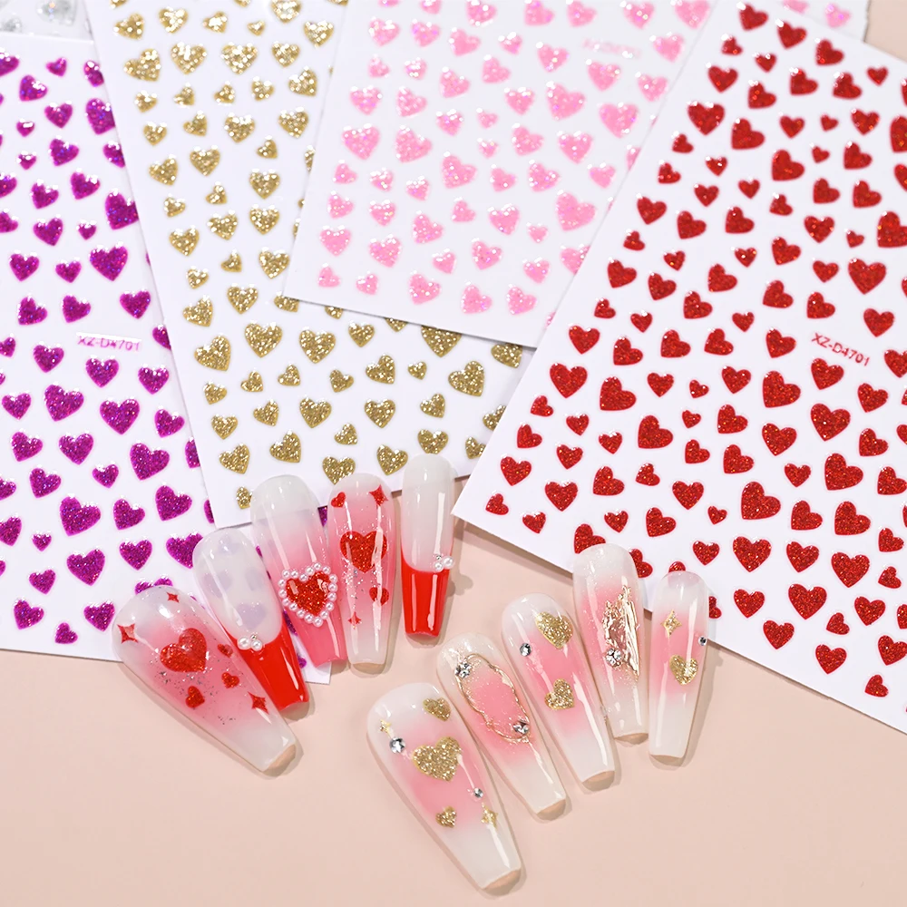 สติกเกอร์ติดเล็บรูปหัวใจโฮโลแกรม 3 มิติ สำหรับวันวาเลนไทน์ 5 ชิ้น ประกายวิบวับ ติดเองได้ ตกแต่งเล็บสุดโรแมนติก