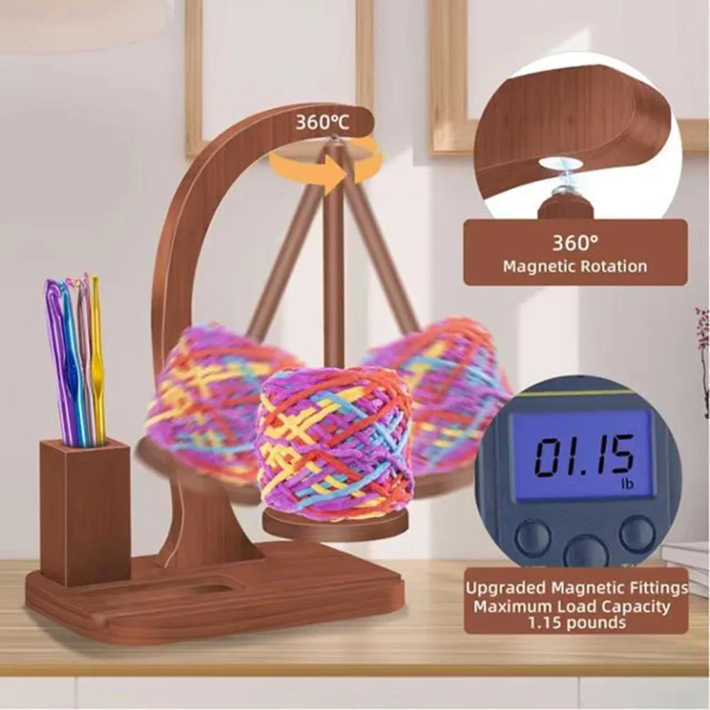 Wooden Yarn Holder With Magnetic Twirling Mechanism  Crochet Accessory Storage Desktop Ribbon Storage Organization Rack