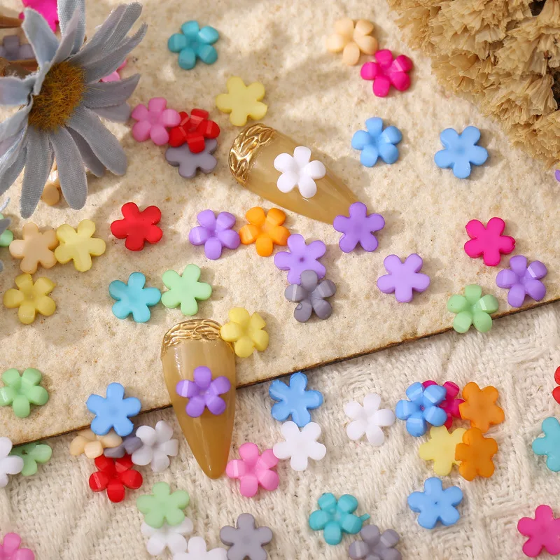 100PCS 9MM Mixed Color Five-petaled Flowers 3D Acrylic Nail Art Decorations Charms Accessories Manicure Decor Supplies Material