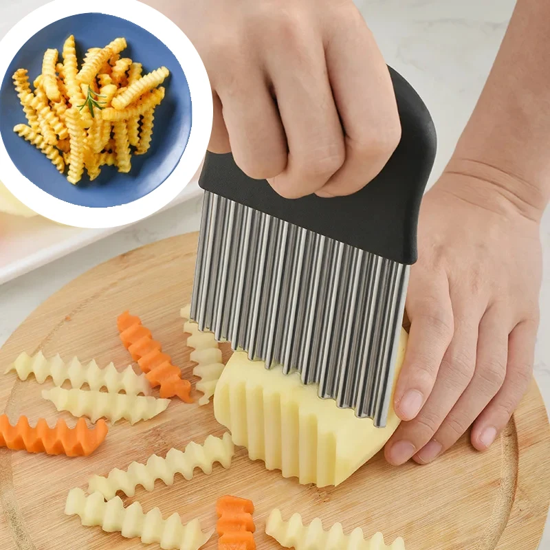 

Stainless Steel Potato Chip Slicer Dough Vegetable Fruit Crinkle Wavy Slicer Knife Kitchen Gadget Tools