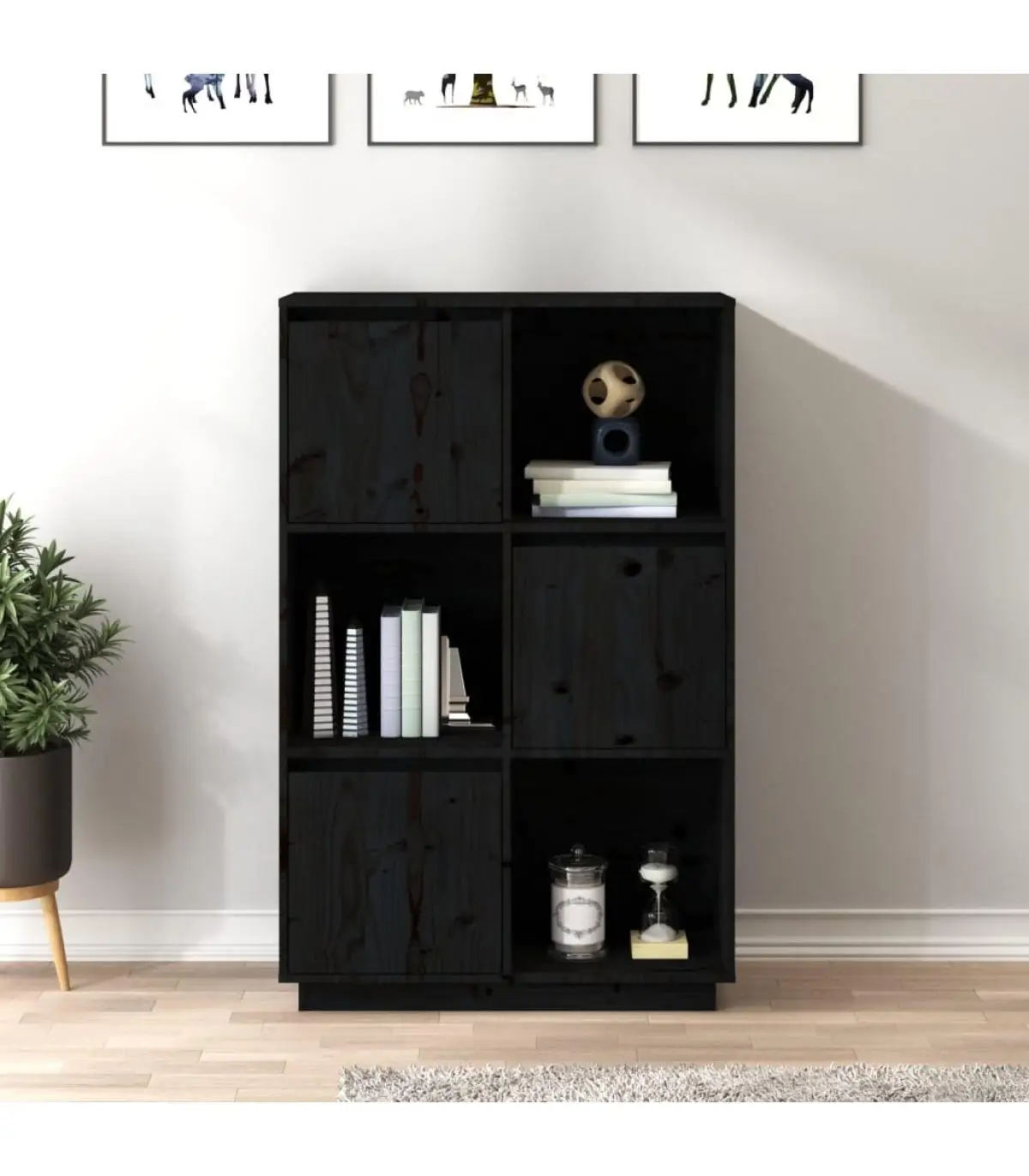 74x35x117 cm solid wood Black Pine High sideboards