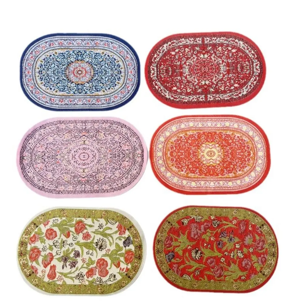 Creative Multicolor Dollhouse Carpet Oval Round Floral Pattern Miniature Weaving Rug Accessories Scene Model Floor Covering Mat