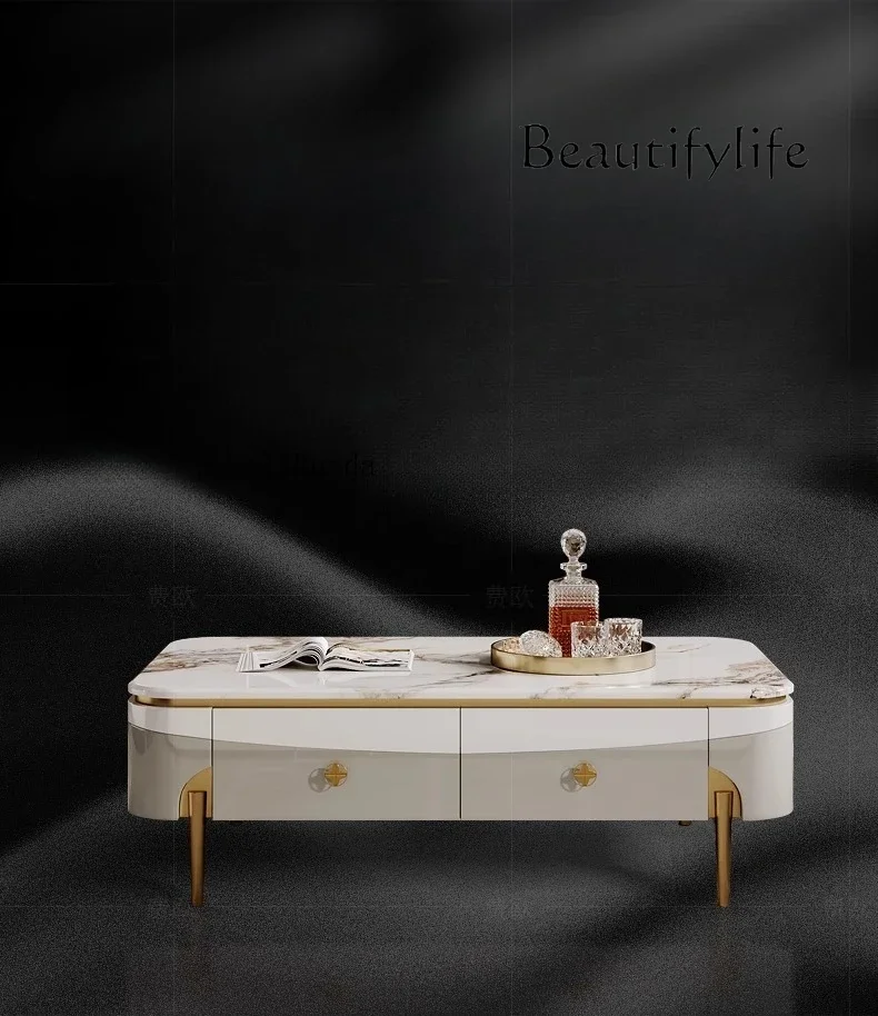 

R Light Luxury Paint Coffee Table Living Room Marble Square TV Cabinet Coffee Table Combination