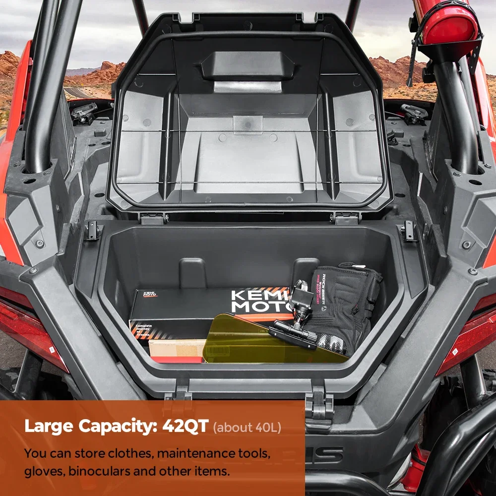 KEMIMOTO #2883752 42QT Storage Cargo Box Compatible with Polaris RZR PRO XP /4 Turbo R /4 2020-2025 Gear Tool Box with 2 Latches