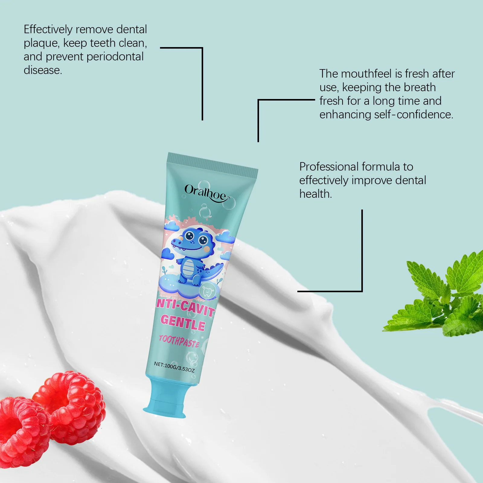 ORALHOE Children's Mint Flavored Toothpaste Oral Hygiene Fresh Breath Prevent Tooth Decay Protect Gums Tooth Nourish Toothpaste