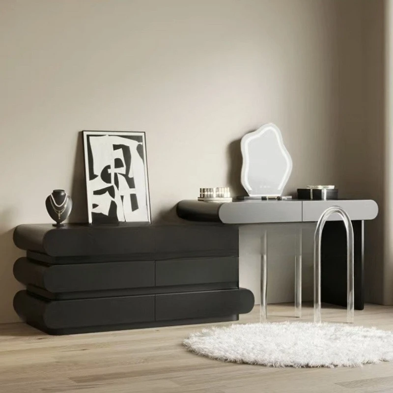 

Modern simple black dresser, makeup table, bucket cabinet integrated household all solid wood