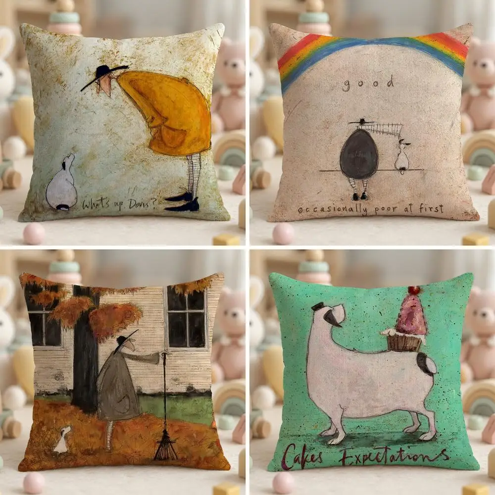 Art S-Sam Toft Charming Cushion Cover Soft Plush Fabric Double-Sided Printed Pillowcase for All Seasons Home Decor