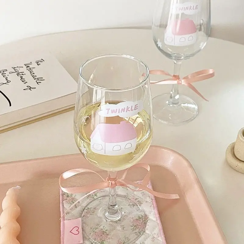 

Transparent Printing Goblet Crystal Glass 250ml Red Wine Glass Cup Grape Wine Champagne Glass Household Potbelly French GlassCup