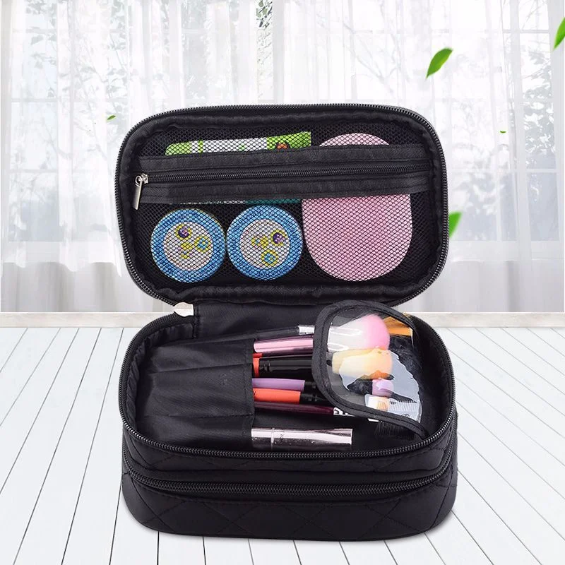 1pc cosmetic bag portable large capacity double layer nylon waterproof portable cosmetic storage bag travel cosmetic bag