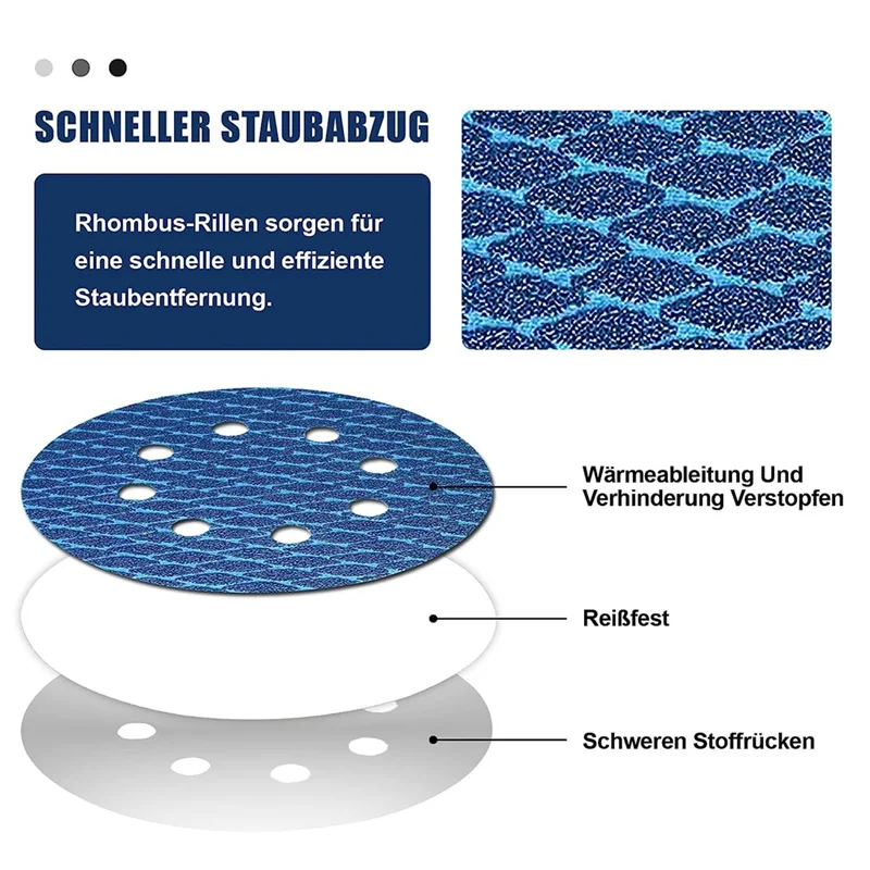 80 Stück diamantförmige 5-Zoll-Schleifscheiben, 8-Loch-Klett-Schleifscheiben für zufällige Scheiben (60–400).