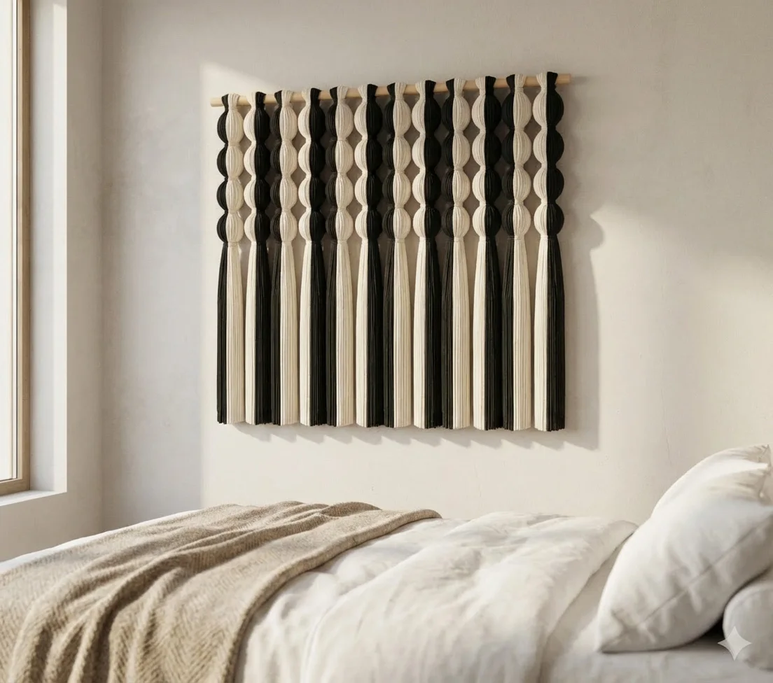 

Декоративный узелковый декор из хлопковой веревки с бахромой для стен, современное простое настенное искусство, украшение для комнаты