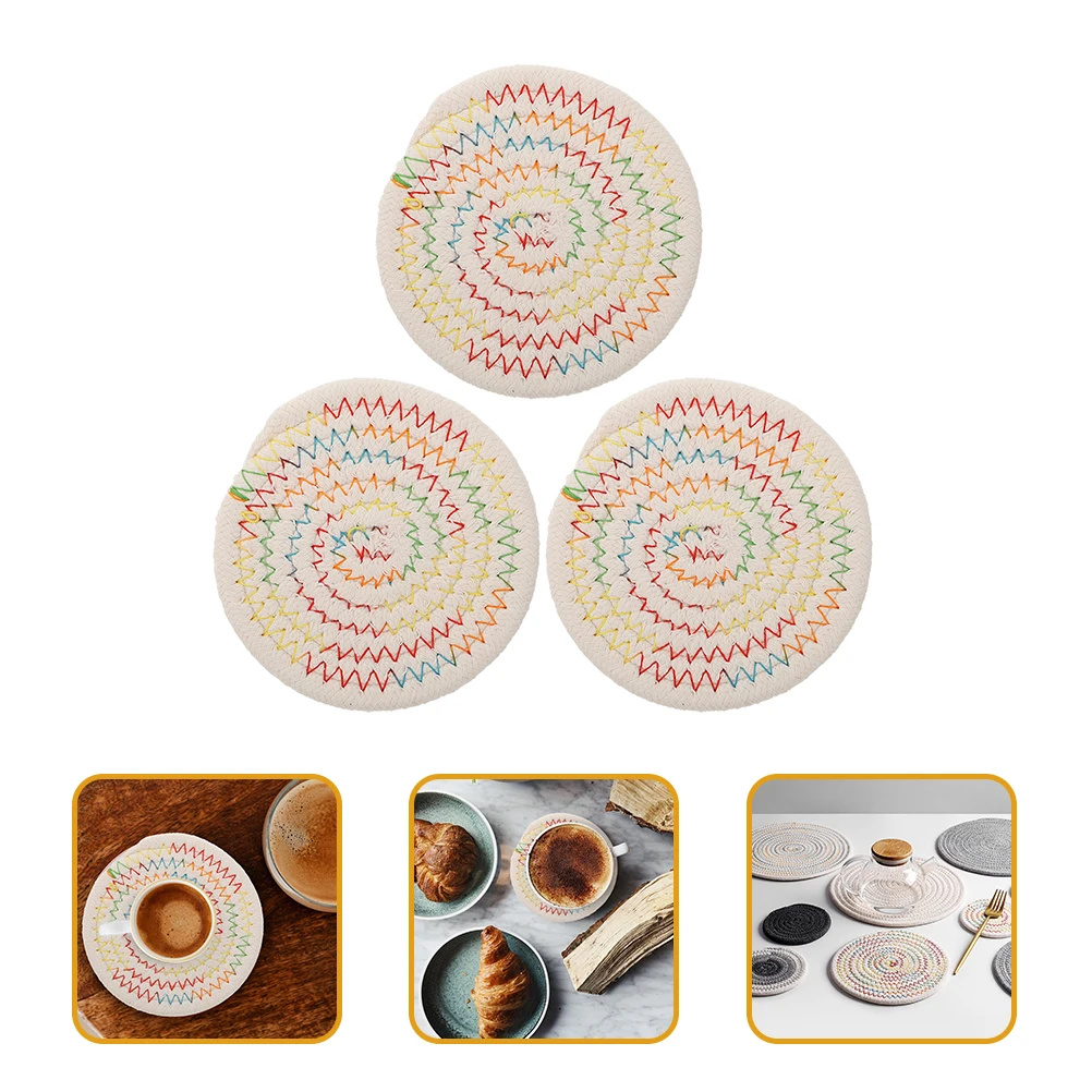 

3 Pcs Rope Woven Insulating Pads Coasters Red Color 11cm Absorbent Desk Office Farmhouse Farmhouse Coasters For Coffee Table