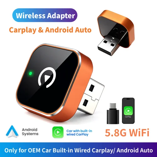 Imagen 1 del producto NUEVO Adaptador Inalámbrico 2 en 1 para CarPlay y Android Auto, Mini Caja Inteligente, Conexión Rápida WiFi 5.8G, Plug and Play, Universal para Auto