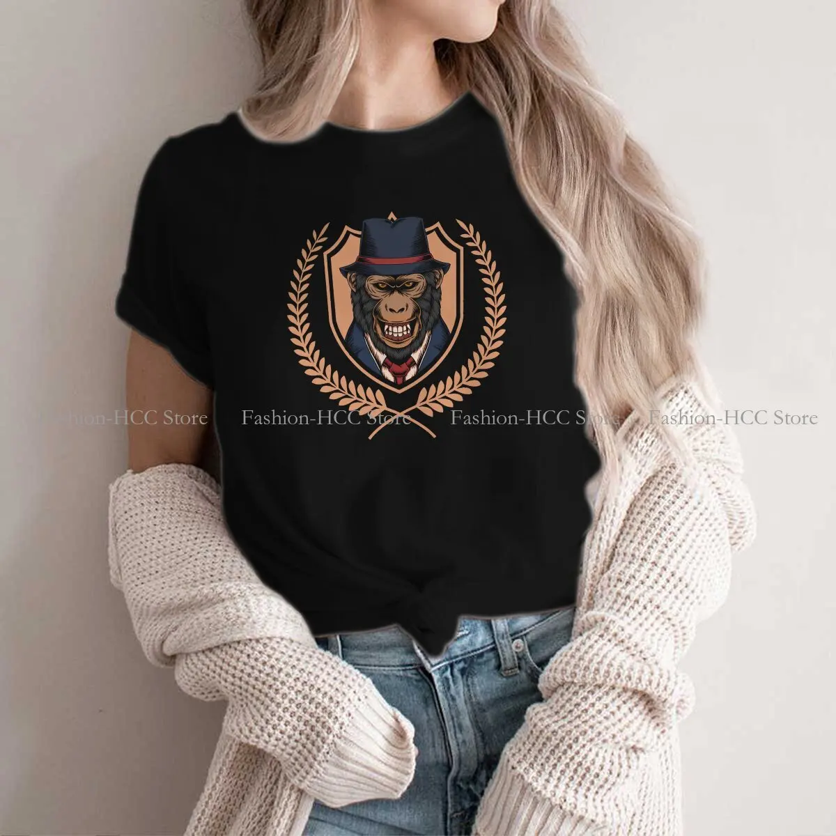 Baring Scary Teeth Fashion Polyester TShirts Monkey Business Female Graphic Streetwear T Shirt O Neck