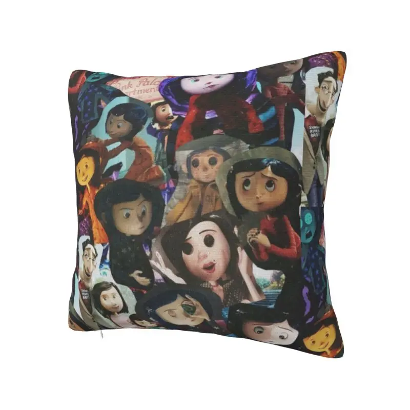 Custom Halloween Horror Film Coraline Collage Throw Pillow Case 45*45cm for Sofa Cushion Cover Square Polyester Pillowcase