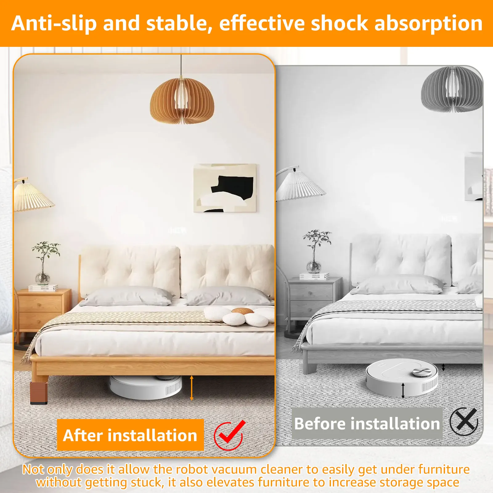 4Pcs 4 Inch Bed Risers 3-Layer Detachable Table Leg Extenders Heavy-Duty Square Furniture Height Extenders for Sofa Table Chair