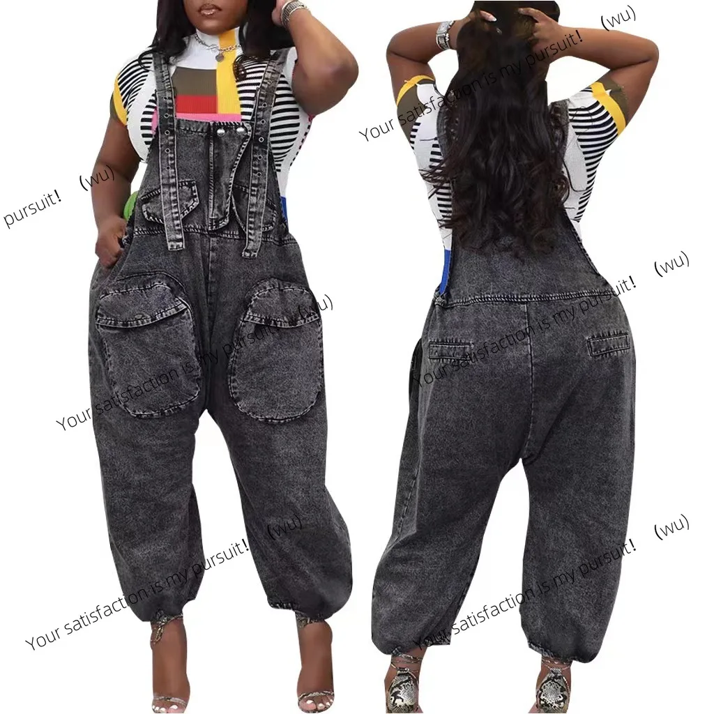 

Европейские и американские модные универсальные широкие джинсовые свободные комбинезоны