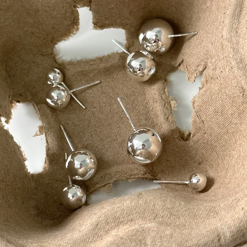Stud Earrings Female S925 Sterling Silver Korean Purchasing Model Small Ball Earrings Silver Ball Versatile INS Blogger Same