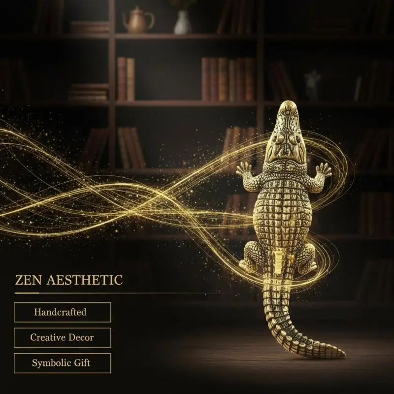 Antike Bronze-Krokodil-Eidechsen-Statue, Retro-Kupfer-Alligator-Figur, Schreibtisch-Dekorationsstück für Zuhause, Büro und Geschäftsdekoration – Detail 16