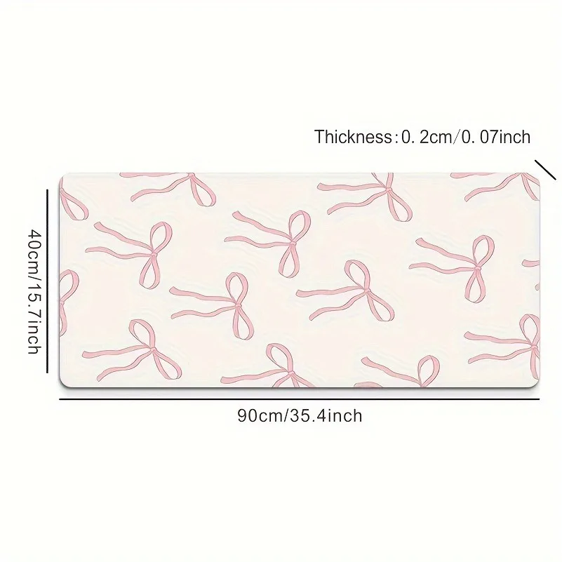 1pc Pink Bow Art Design Large Mouse Pad Multi-Size Non-Slip Stitched Edge Computer Keyboard Desk Mat For Office And Gift