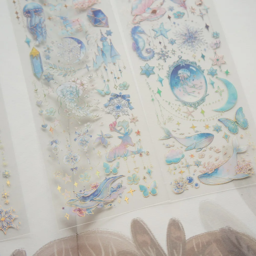 3 أوراق الذهب العالم تحت الماء في المرآة السحرية تصميم بولي كلوريد الفينيل ملصق هدية علامة هدية الديكور سكرابوكينغ ملصق يدوي الصنع