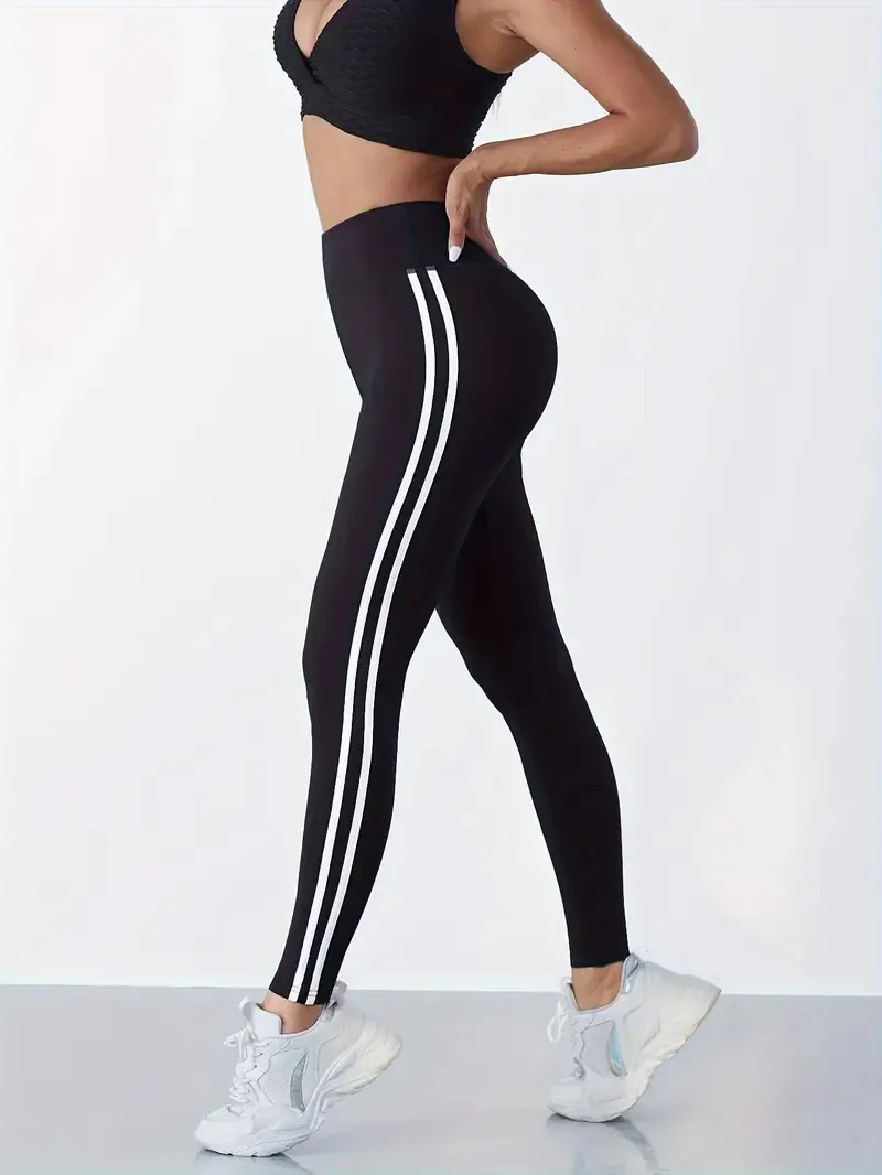 Women Side Stripe Sports Fitness Yoga Leggings High Stretch Workout Sports Pants Women\'s Activewear