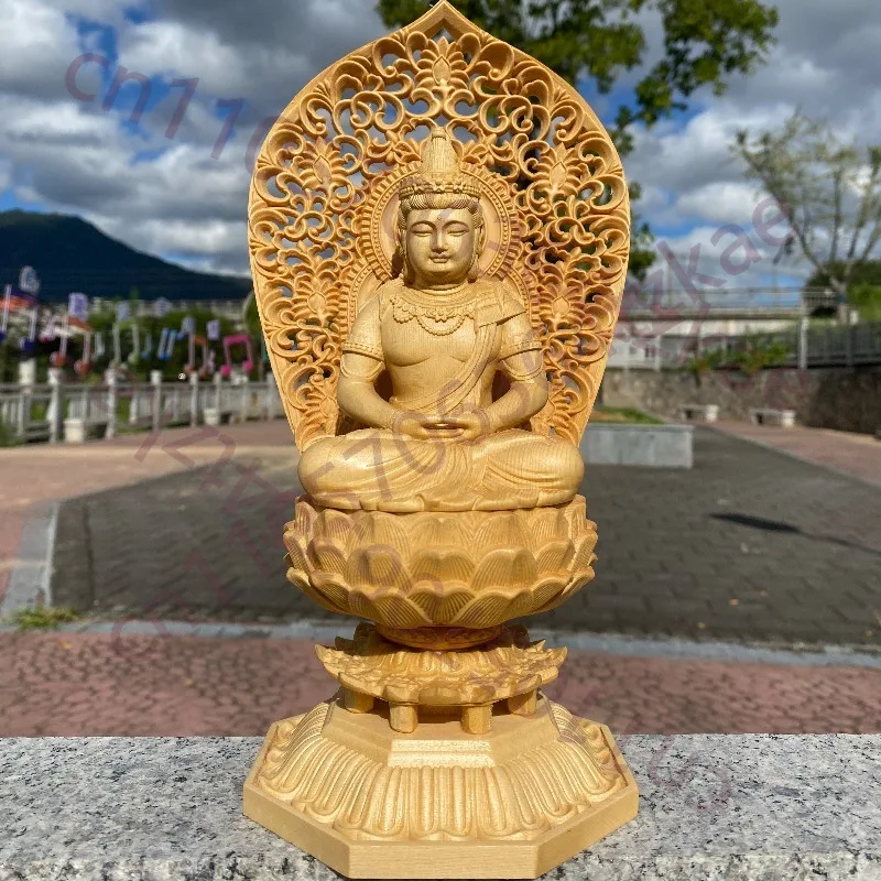 

Hand-Carved Hinoki Wood Dai-Nichi Nyorai Buddha Statue - 11"x4.7"x4.7" Zodiac Monkey Guardian Home Temple Decor Religious