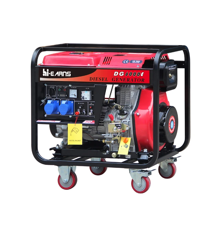 Brand 5KW 50hz 4 Wheels Electric Start Single Phase Open Frame Type Diesel Generator