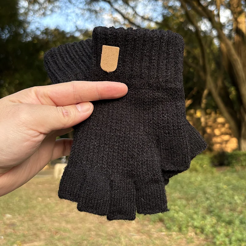 Winter Thick Elastic Knitted Gloves Warm Writting Office Cycling Fingerless Glove for Men Women Touchscreen Driving Work Gloves