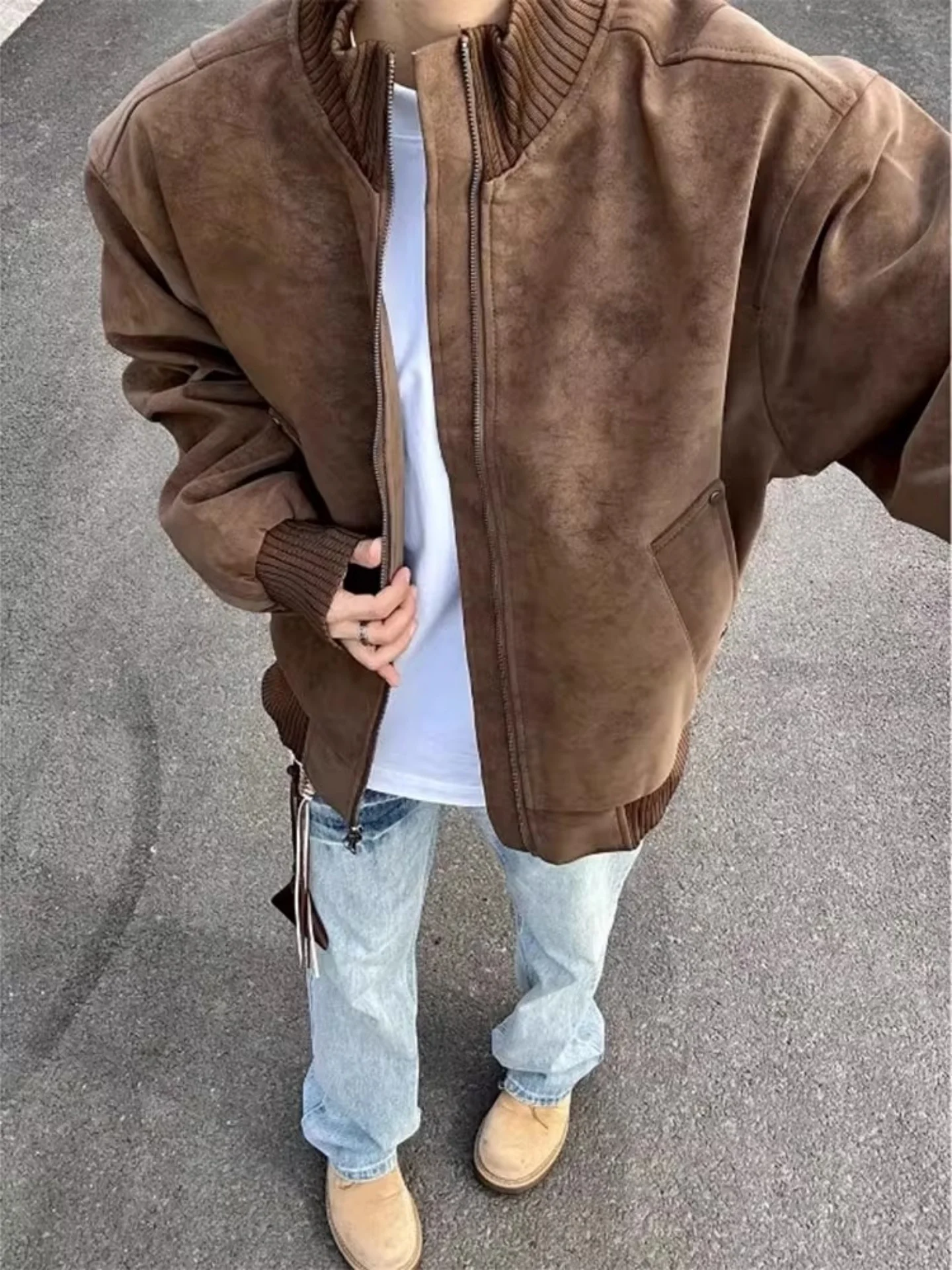 

Men's Biker Sle Faux Leather Jaet Dyed Zipper ort Bomber Flight Jaet Matte Fini Autumn Winter Casual Faion