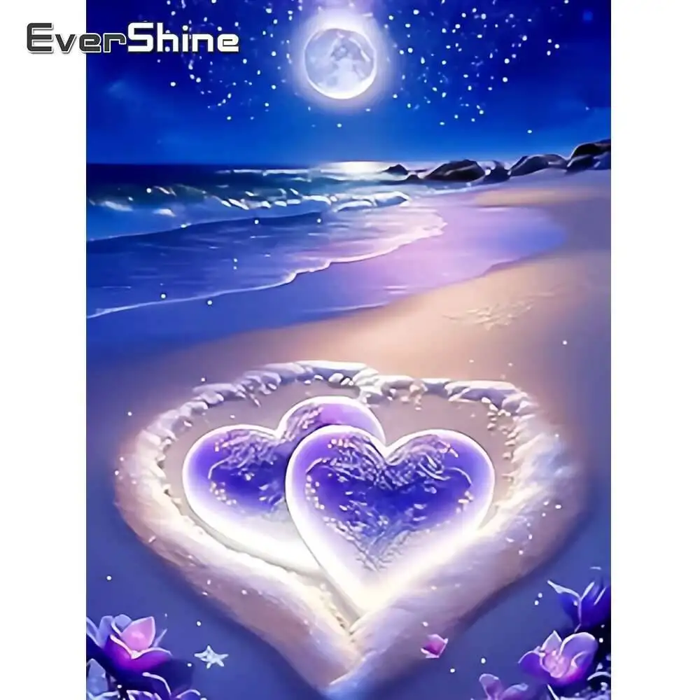 Evershine Diamant Malerei Liebe Herz Landschaft 5D DIY Kit Strass Bilder Mosaik Mond Stickerei Meer Wand Kunst