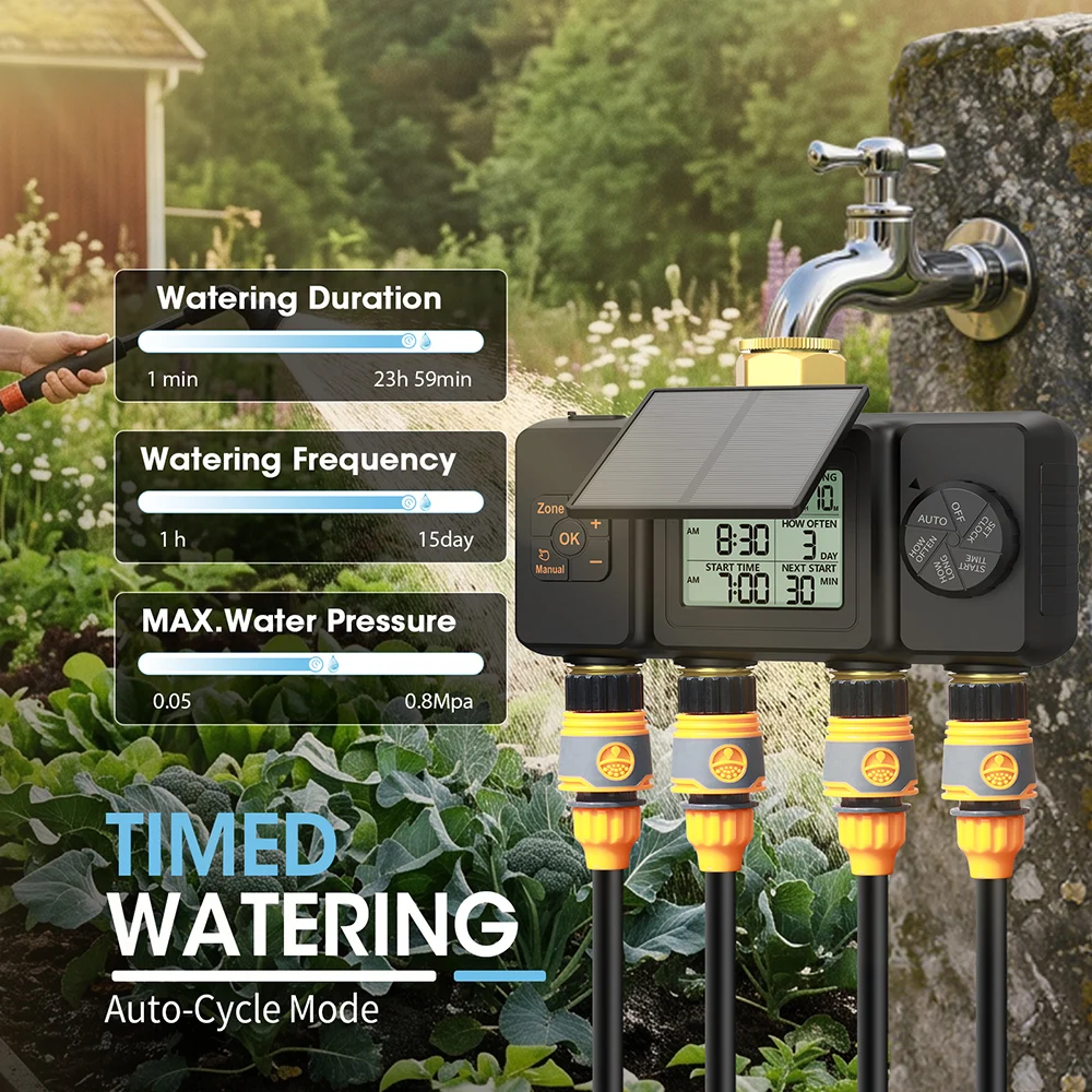 4-Zone Solar Powered Irrigatio - Power Zone Outdoor Timer ulasan dan harga