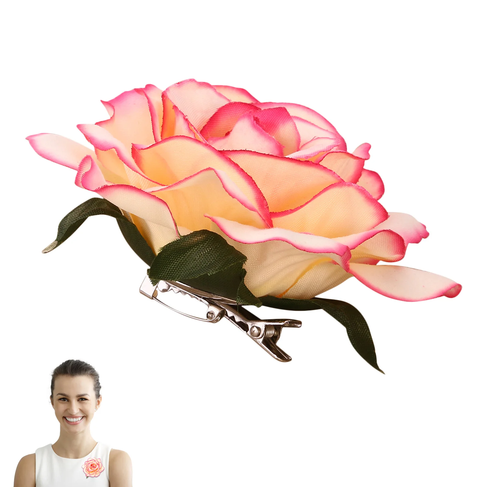 

2 in 1 Artificial Big Rose Flower Hairpin Hair Clips Flower Brooch Color Elegant Headpiece for Party Wedding Prom Dance