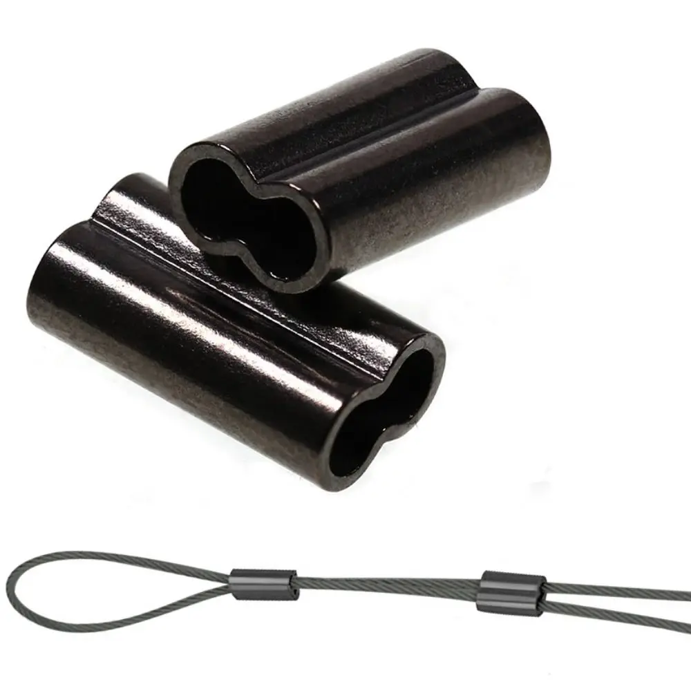 100pcs Black Mini Double Barrel Copper Sleeves for Mono Steel Wire Crimps Fix Tube Saltwater Fishing Rigging Accessories