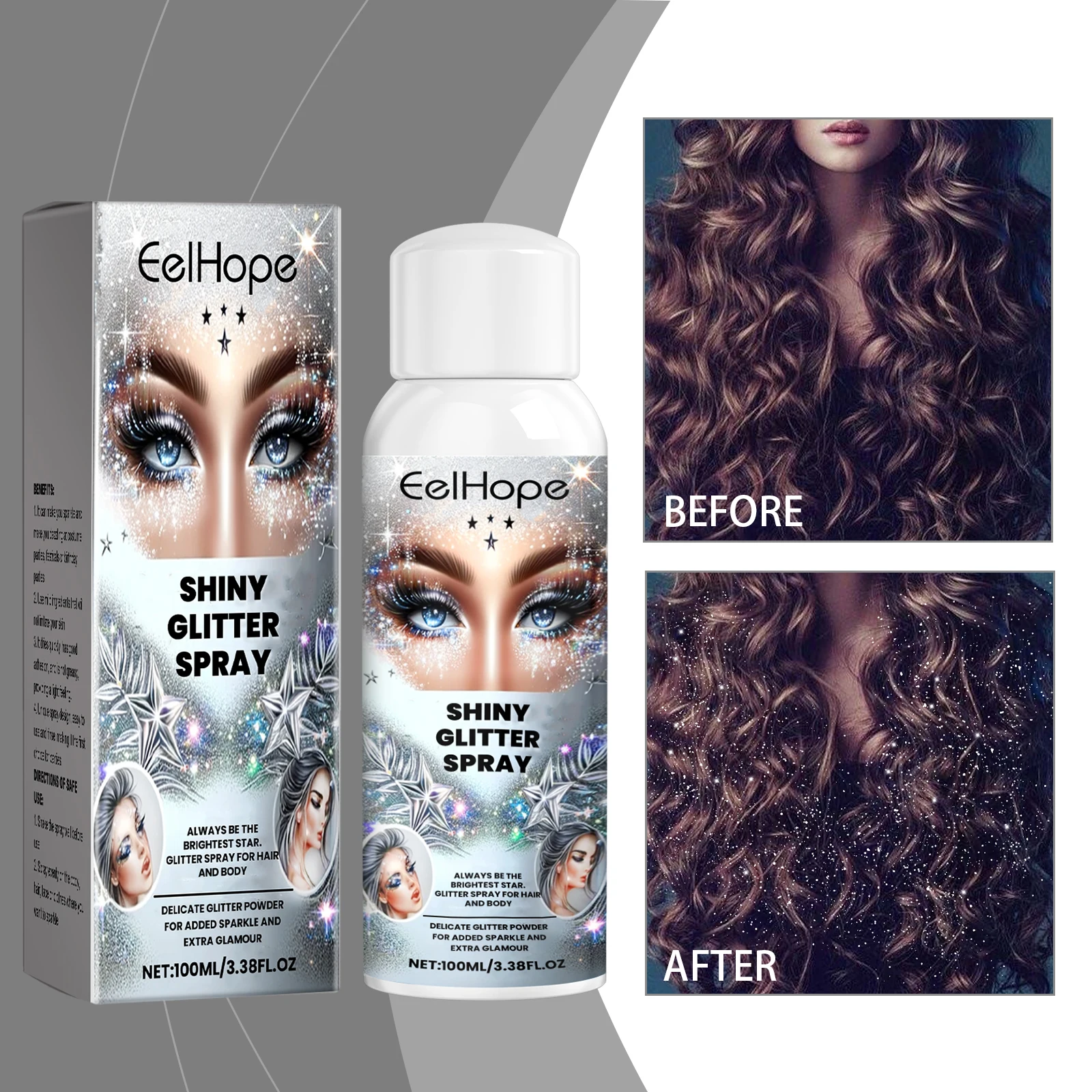 EELHOE 100ml resaltador en polvo Spray de larga duración brillante contorno de cara cabello cuerpo ropa de secado rápido brillo brillante Spray