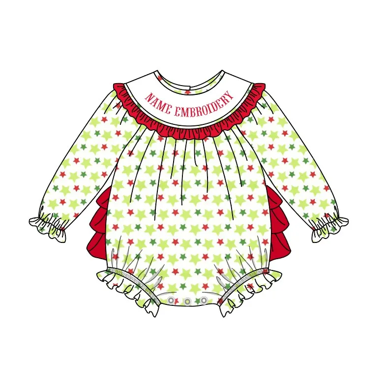 Ropa Girl And Baby Boy New Cotton Customizable Name Styles Presale Models Christmas Red Romper Sets Green Star Patter Clothes