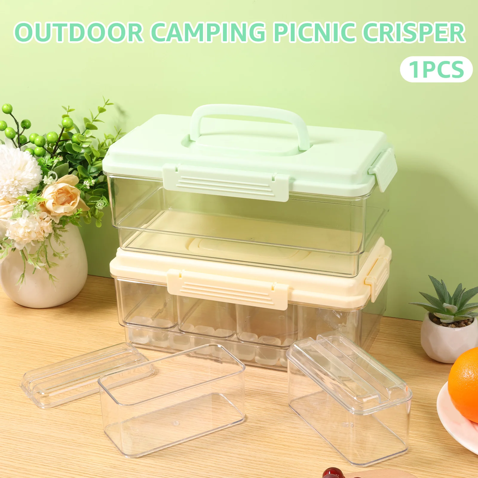 

Low Temperature Resistance Snack Box Container Divided Serving Tray Platter with Lid and Handle Portable Divided Serving Tray