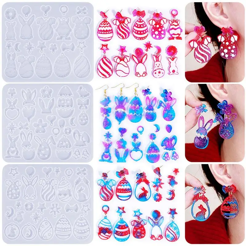 Easter Bunny Easter Egg Hollow Pattern Earring Pendant Silicone Mold Mould For DIY Ornaments Keychain Necklace Charms Mold