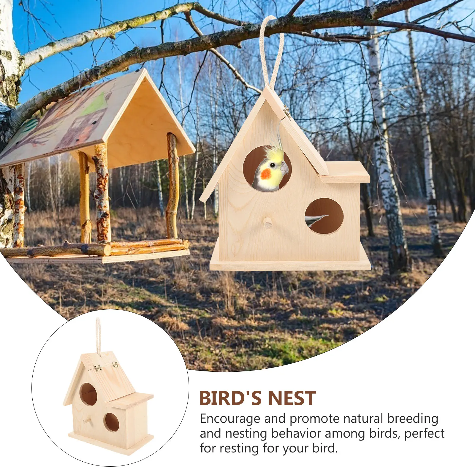 

Wooden Bird Nest Breeding Box for Parakeet Lovebird Parrot House Outdoor Garden Supplies Pet Birds Warm Sleep Home Hallow Circle